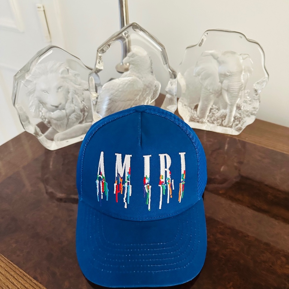 Amiri Embroidered Spell Out Paint Drip Core Logo Trucker Hat
